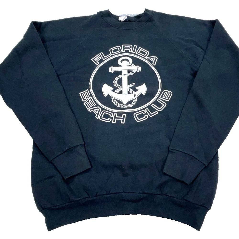 Vintage Florida Sweatshirt Men XL Black Crewneck Sweater USA 80s 90s Beach Club